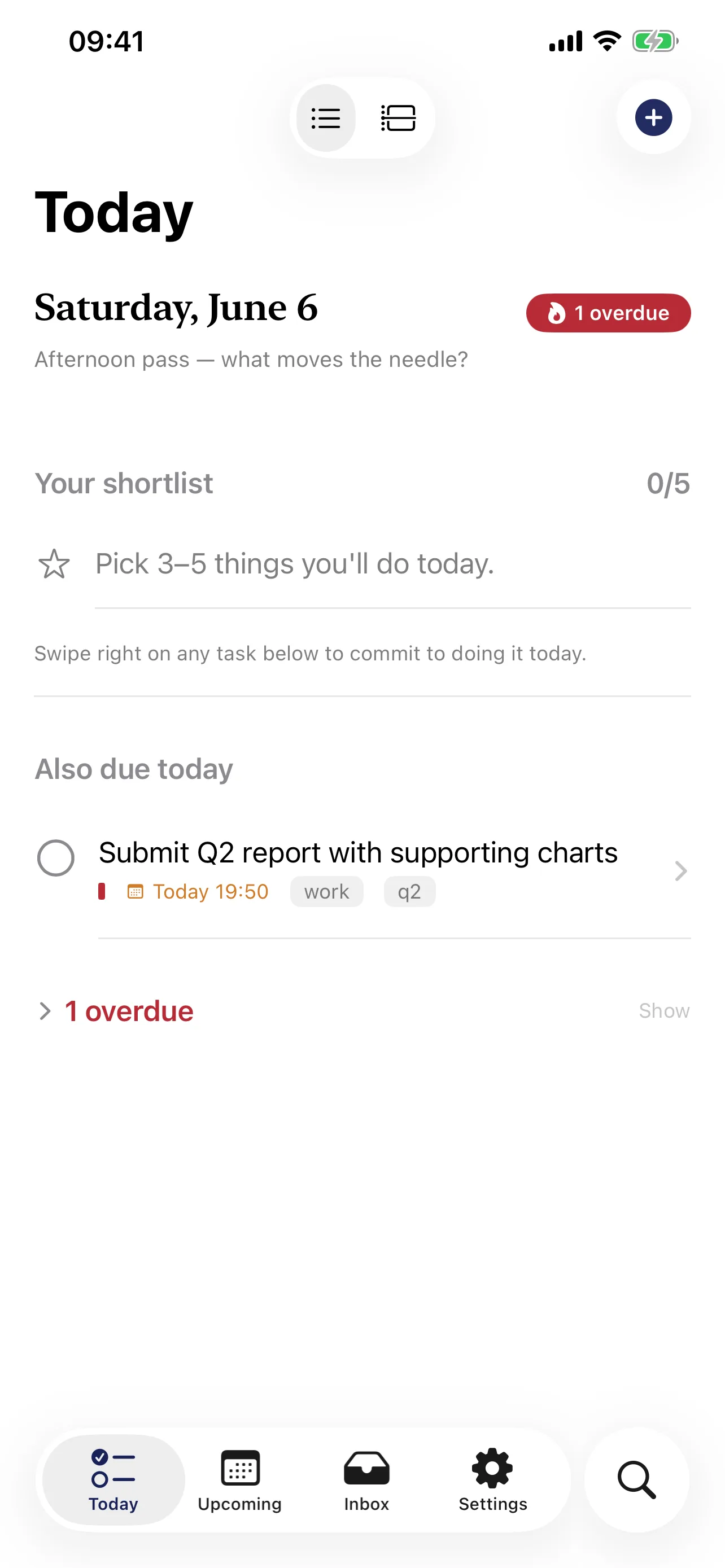 Reckon's Today screen on iPhone